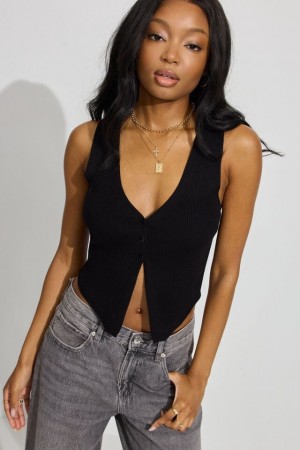 Women Garage Bare V Neck Vest Black | A-7435926