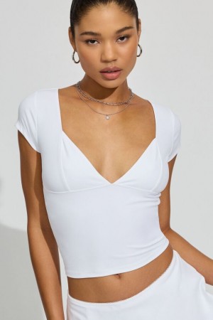 Women Garage Plunge Seamed T Shirts White | A-9153428