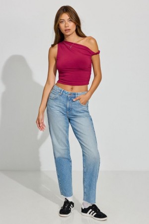 Women Garage Vintage Straight Jeans Blue | A-6210548