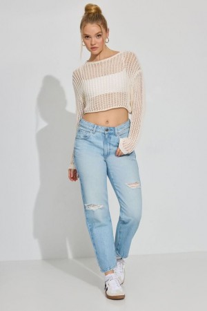 Women Garage Vintage Straight Jeans Blue | A-9537481